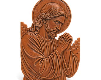 Praying Jesus STL File 3D Model with Halo Religious Relief for CNC Carving Laser Engraving 3D Printing | Christian Wall Art Digital Download
