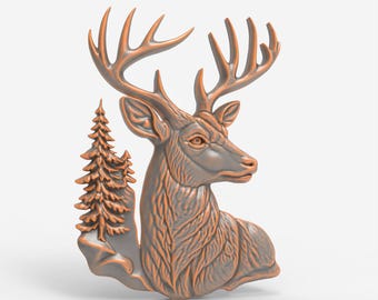 Hjorthuvudrelief STL-fil för CNC-snidning 3D-utskrift Rustik djurliv väggkonst Lodge Naturplakett DIY lasergravering