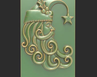 Plik STL w kształcie księżyca ze Świętym Mikołajem z brodą w kształcie wiru i reliefem gwiazdy na Boże Narodzenie CNC Carving 3D Printing Holiday Resin Decor Craft Mold