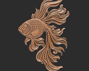 Bassorilievo di pesce rosso Koi Scultura di pesce rosso File STL Modello 3D per router CNC Stampante Intaglio in rilievo Laser