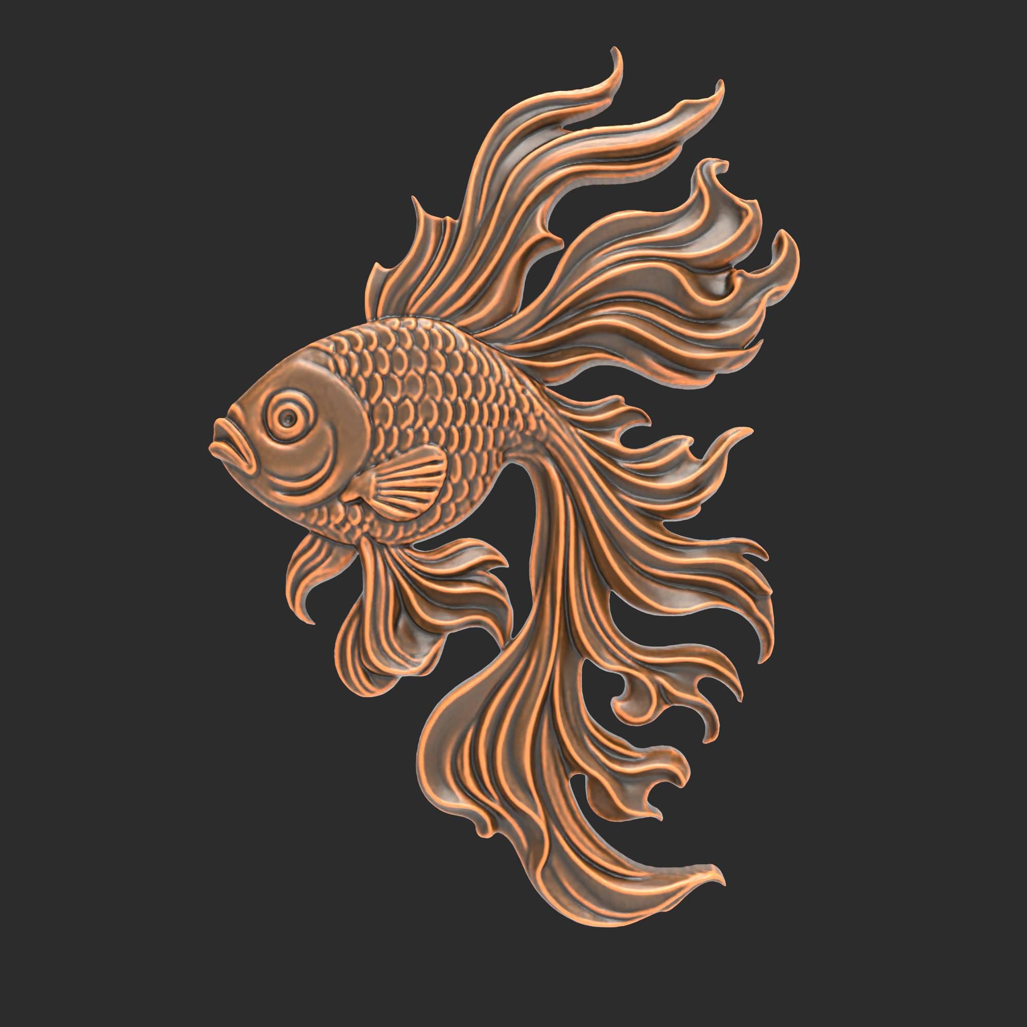 金魚のレリーフ鯉の彫刻STLファイル3Dモデル（CNCルータープリンター