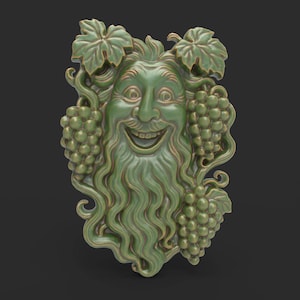STL File for CNC Router 3D Print Grape Smiling Green Man with Grapes & Leaves High Relief Funny Forest Face Garden Whimsical Fun Wall Plaque