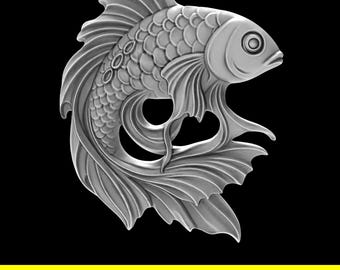 Koi Fish 3d Model Pendant STL File for CNC Router 3D Printing Resin Jewelry Making Design Elegant Stylized Relief Charm Model for Necklace