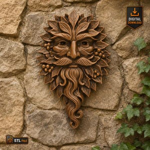 Grön Man STL-fil med skägg- och lövansiktsdesign för CNC-snidning 3D-utskrift Pagan Wall Art Garden Decor Resin Cast Relief Skulptur