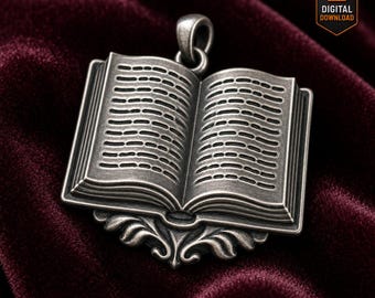 Vintage Ornate Book Miniature Pendant 3D Model Open Book Lover Gift Charm Design for CNC Laser Miniature Book STL Jewelry Making Reader Gift