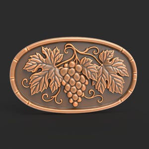 Grape Wall Plaque Oval Relief STL File for CNC Carving 3D Printing Vineyard Wall Art Plaque Model Grape Leaf Panel Kitchen Garden Decoration