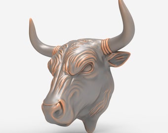Archivo STL para fresadora CNC: Placa de pared rústica con relieve de cabeza de vaca, animal de granja, cuernos largos. Modelo para grabado en fresadora.