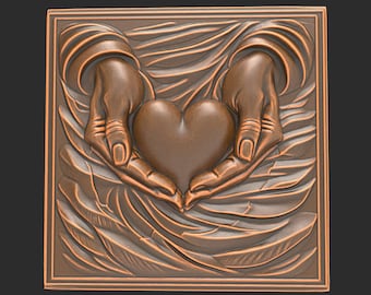 Guardian Hands with Heart 3D Wall Relief STL File for CNC 3D Keepsake Gift Mother's Day Gift Valentine CNC Relief Box Cover Wall Panel