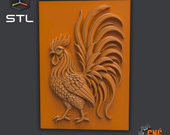 Rooster Relief Panel STL File for CNC Carving 3D Printing Farm Animal Wall Art Decorative Plaque Model Laser Engraving Home Farmhouse Sign
