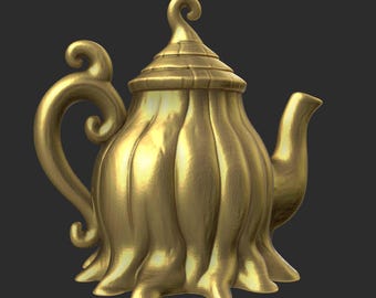 Whimsical Fantasy Fairies Teapot Sculpture Curled Handle & Lid Fairy Tale Decoration STL Files For CNC Router 3D Printer Files