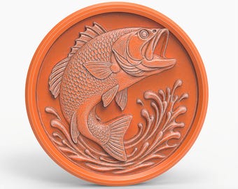 Gepersonaliseerde zeebaars vissen springend medaillon STL-bestand voor CNC-router 3D-printer Laser springen vissen vissen muurkunst Splash Relief Outdoor Lodge