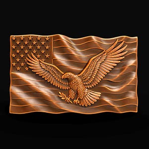 Eagle American Flag 3D STL Model Flying Eagle Over Flag – USA Patriotic Plaque Relief Waving Flag Sculpture Digital Download File 3D