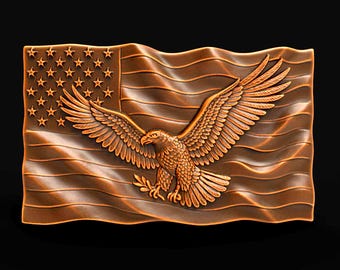 Eagle American Flag 3D STL Model Flying Eagle Over Flag – USA Patriotic Plaque Relief Waving Flag Sculpture Digital Download File 3D