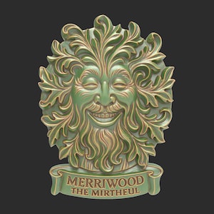 Green Man Merriwood – The Mirthful GreenMan Pagan Wall Plaque With Scroll Banner Think Green Collection STL File Model for Wood 3D Printer