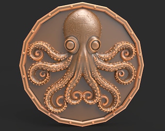 Steampunk Octopus Relief Round Medallion STL File for CNC Carving 3D Printing Nautical Wall Art Digital Sea Life Model