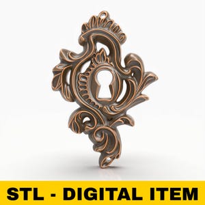 Vintage Baroque Rococo Keyhole Plate Antique Escutcheon Door Replacement Part STL Ornate Scrollwork Lock Plate for CNC 3D Printing