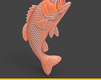 STL-Datei für CNC-Fräser 3D-Drucker Laser Personalisierter Bass Fisch Springender Fisch Angeln Wandkunst Bas Relief - Flache Rückseite