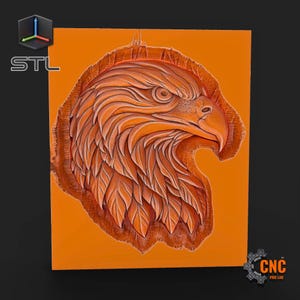 Eagle Head STL Model – Stylized High-Relief 3D Sculpture for CNC Carving & 3D Printing – Patriotic Wall Art Panel