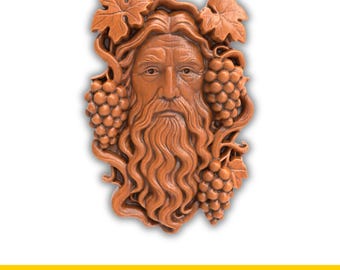 Green Man STL File for CNC Wood Carving 3D Print with Grapevine Beard and Leaves High Relief Face Sculpture Rustic Garden Wall Decor