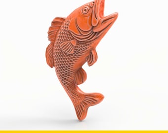 Leaping Bass Fish STL File Sculptural 3D Model for CNC Carving 3D Printing Vertical Fisherman Wall Decor Gift Design