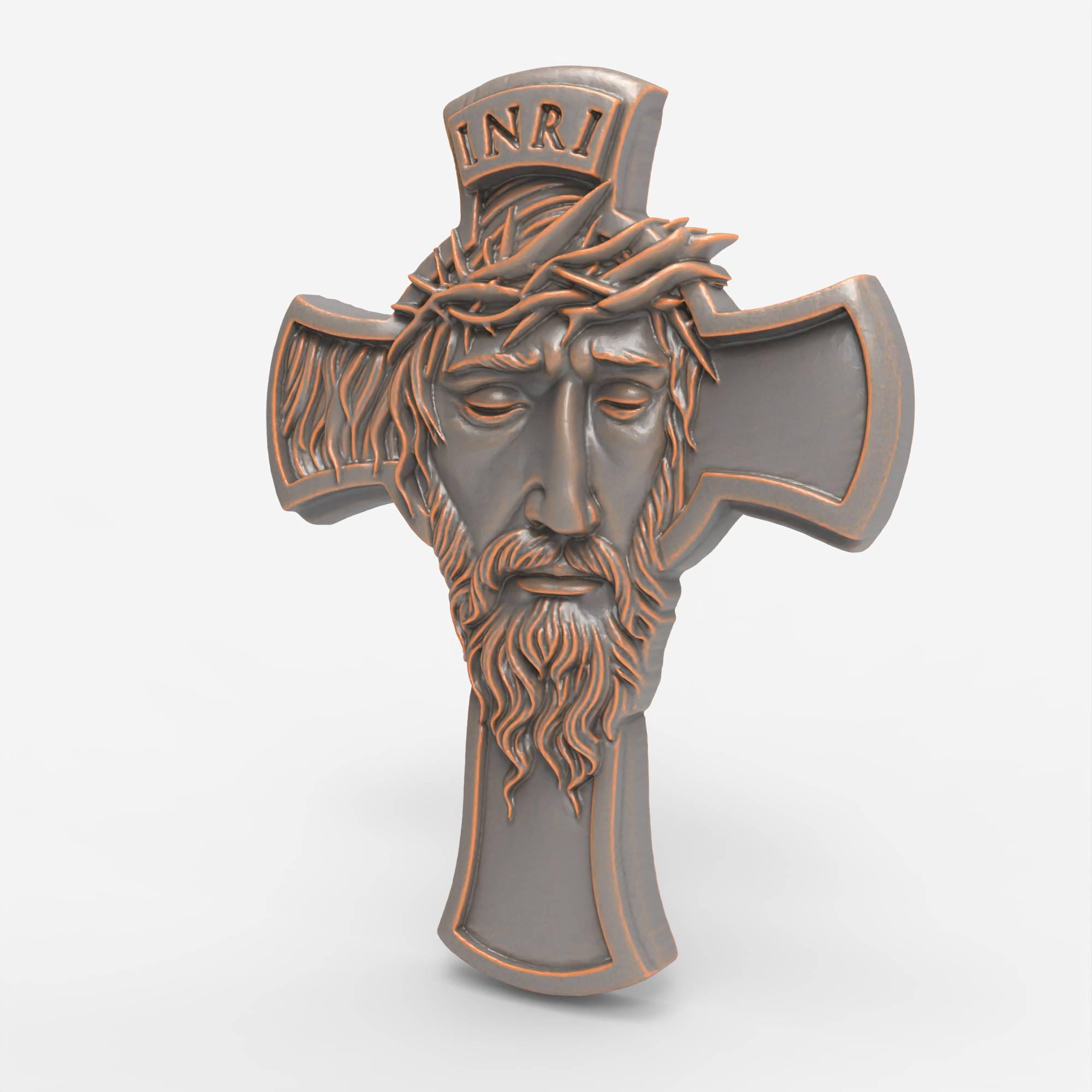 Inri Vector File Jesus Cross STL File 3D Model Crucifix With Crown of Thorns INRI Relief ...