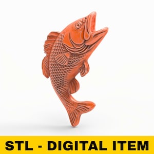 Fathers Day Gift 3D Bass Fish Leaping Jumping Fish Fishing Wall Art Bas Relief Bass Fish 3D Printable Model STL File For CNC Router Printer