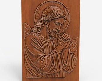 Praying Jesus Wall Panel STL File 3D Model with Halo Religious Relief for CNC Carving Laser Engraving 3D Printing | Christian Wall Art