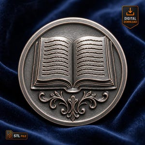 Pingente em miniatura de livro, modelo 3D, livro aberto, redondo, vintage, ornamentado, presente de amante, design para CNC, laser, miniatura, livro, STL, fabricação de joias
