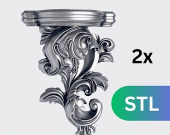 Pair Baroque Wall Bracket STL Set Ornate 3d model for CNC Router 3D Printer Corbel Architectural Bracket With Classical Details