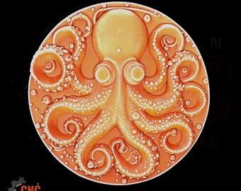 Octopus Coin STL File Nautical Wall Plaque 3D Model for CNC Router Laser Engraving 3D Printer Decor Kraken Hanging Art Sea Animal Creature