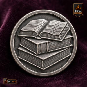 Pingente de pilha de livros, modelo 3D, livro aberto, presente para amantes, design para fabricação de joias a laser CNC, leitor caprichoso, presente, placa redonda, pingente STL
