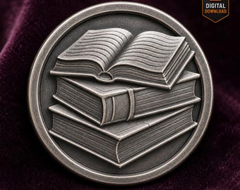 Book Stack Pendant 3D Model Open Book Lover Gift Charm Design for CNC Laser Jewelry Making Whimsical Reader Gift Round Plaque Pendant STL