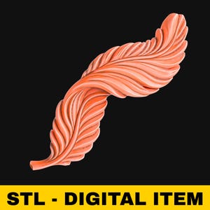 Könnte beinhalten: Ein 3D-druckbares Modell einer stilisierten orangefarbenen Feder. Dieser digitale Download ist eine STL-Datei.