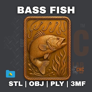 STL File For CNC Router 3D Printer Laser Personalized Bass Fish Leaping Medallion Jumping Fish Fishing Wall Art Splash Relief Outdoor Lodge