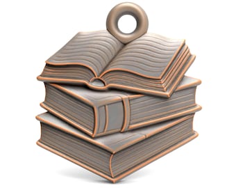 Book Stack Pendant 3D Model Open Book Lover Gift Charm Design for CNC Laser Jewelry Making Whimsical Reader Gift Bookmark Pendant STL Model