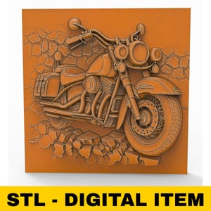 Motorcycle Relief STL File Cruiser V Twin 3D Model for CNC Carving Laser Engraving 3D Printing Biker Wall Art Garage Panel Decor Download
