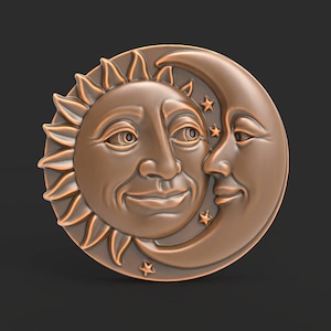 Sun and Moon Face Hug Relief Sculpture STL File High Detail 3D Model for CNC Laser Engraving 3D Printing Wall Art Celestial Decor Medallion