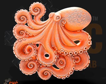 Octopus STL Datei Nautisches 3D Modell für CNC-Fräser Lasergravur 3D Drucker Dekor Kraken Wandbehang Kunstplakette Vintage Möbel Applikation