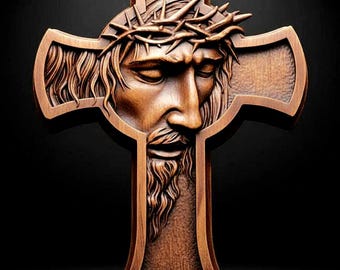 Crucifixion of Jesus Cross STL File 3D Model for CNC Router Carving Laser Engraving 3D Printing Christian Decor Crown of Thorns INRI Relief