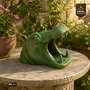 Hippo Head Garden Decoration STL File for 3D Printing Open Mouth Sculpture Funny Animal Planter Storage Bowl Tabletop African Wildlife Model