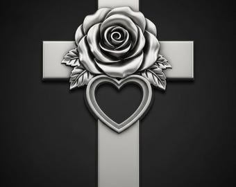 STL File Cross with Rose and Heart 3D Printable Model Instant Download