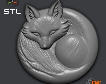 Slapende vos reliëf STL-bestand voor CNC 3D-printen ronde bos dieren sculptuur schattige gekrulde vos muur kunst gezellig bos Wildlife Decor model
