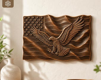 Eagle American Flag STL - Patriotic CNC Relief Model, Flying Eagle Flag Plaque Digital Download