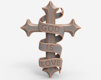 3D Printable STL God Is Love Cross Instant Digital Download for FDM Printing