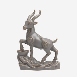 Stylized Goat Figurine STL File for 3D Printing or CNC Carving Tribal Animal Sculpture Digital Model Decorative Farm Art Resin Clay Mold