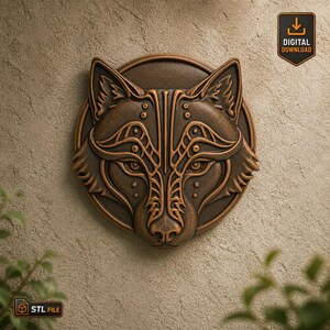 Wolf Head STL File Celtic Medallion Wall Plaque Celtic Ornate Wildlife Round Relief STL File For CNC Router 3D Printer Laser