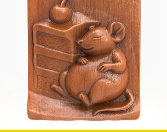 Cute Sleeping Mouse with Cake – 3D Relief Model – Whimsical STL for CNC, Laser or 3D Printing – Kitchen Bakery Wall Art File