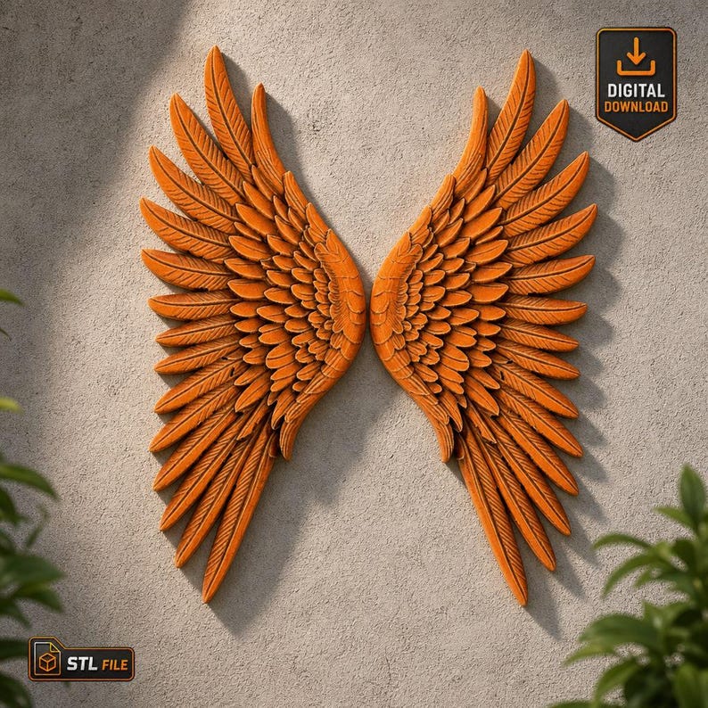 Angel Wings STL File 3D Model Relief Wing Pair for CNC 3D Printing ...