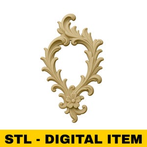 Floral Scroll Frame STL File for CNC Carving 3D Printing Rococo Ornament Vintage Applique French Baroque Mirror Frame Wall Art Decoration