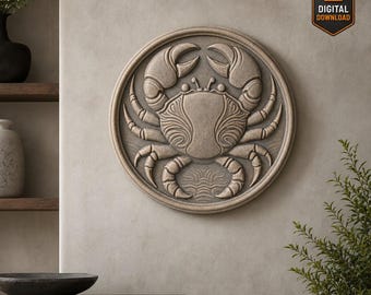Crab Relief Round Medallion STL File for CNC Carving 3D Printing Coastal Sea Life Wall Art Digital Model Nautical Decor Resin Clay Mold